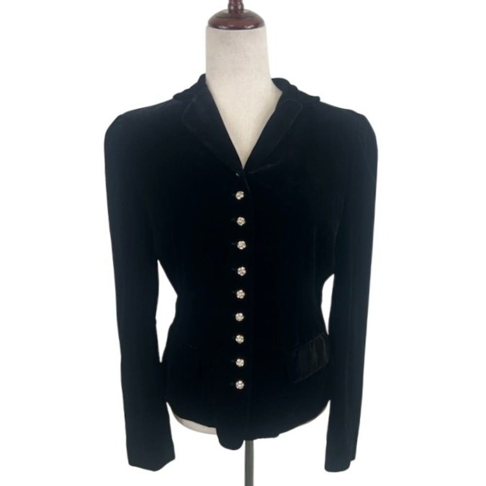 The Limited Velvet Blazer Women's Size 6 Black Crystal Button Silk Y2K Work Wear